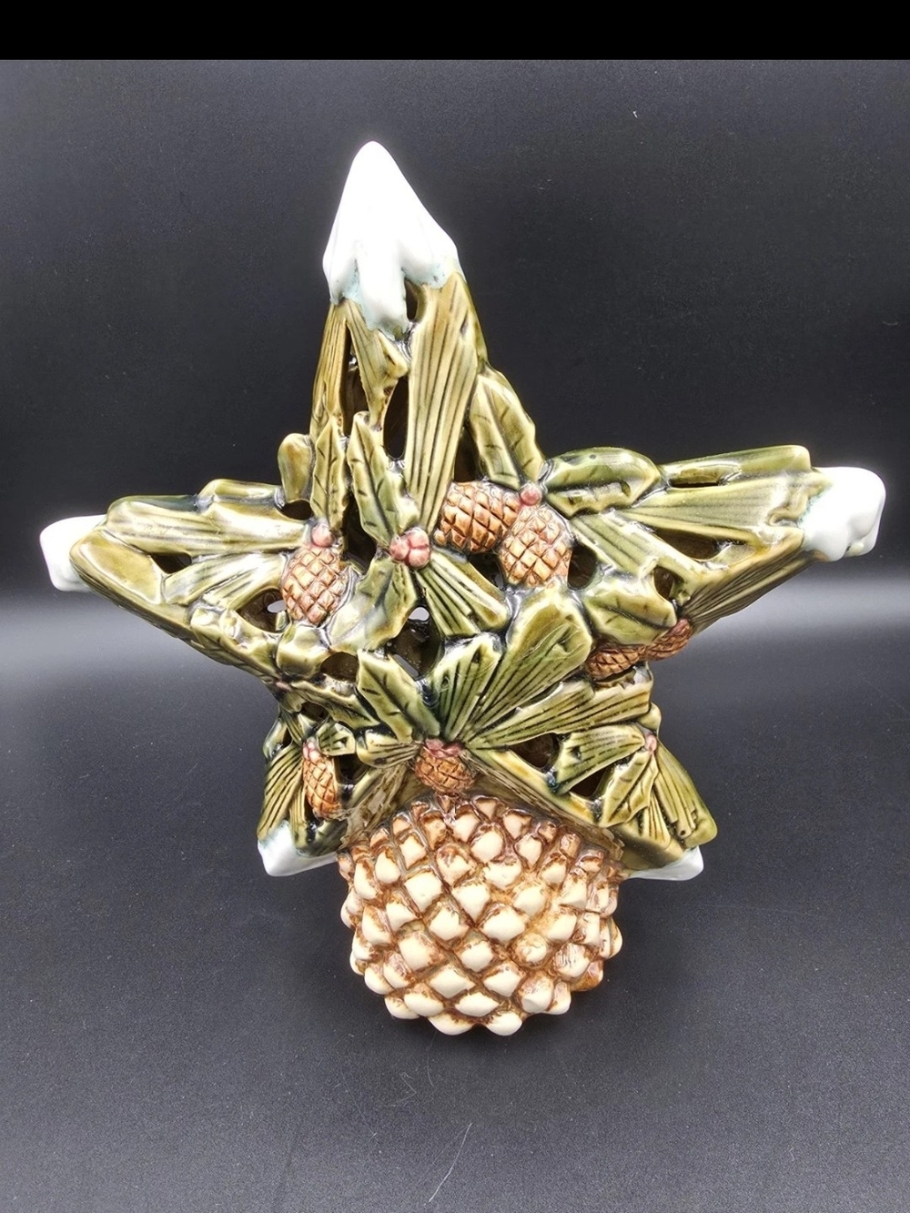 Ceramic Pinecone Star Holiday Ornament - Green and Brown